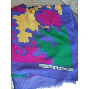 VINTAGE AUTHENTIC MANOLO BORROMEO  FINE WOOL 50" SQUARE SCARF